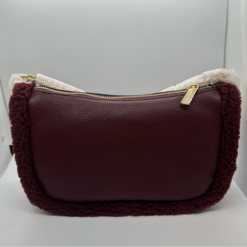 NWT Michael Kors | Oxblood Shearling Carmela Pebbled Leather Pochette Bag $448 - Picture 7 of 7